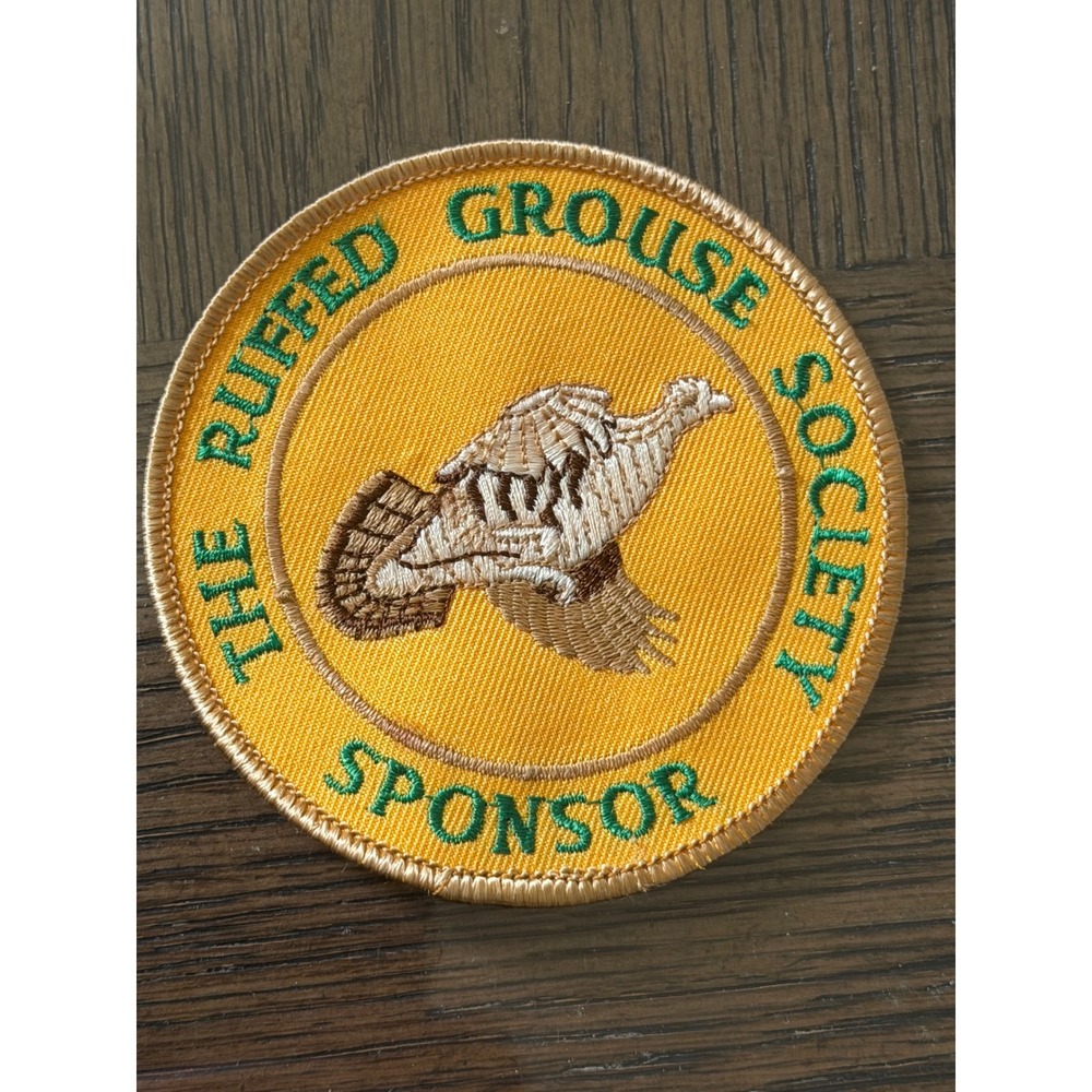 Vintage Ruffed Grouse Society Sponsor Embroidered Bird Patch Yellow Green 3 Inch